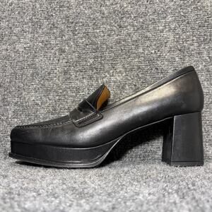 Jon Josef Belen Black Leather Chunky Heel Platform Penny Loafer Pump Womens 8
